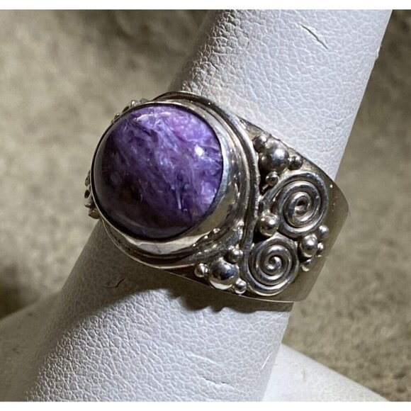 Sterling Silver & Charoite Oval Hi-Dome Stone Ring By Sajen Jewelry Bali Sz. 9 1 - Picture 5 of 10